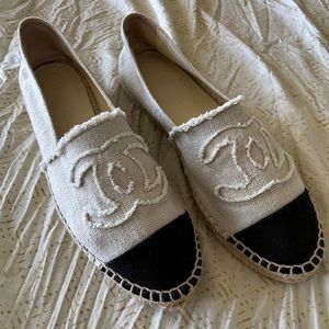 Chanel Beige Black Canvas Sole Espadrilles Flat 41